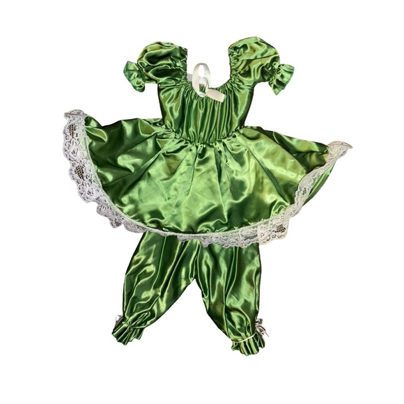 NWOT Green Satin Dress With pant‎ and lace trim handmade /boutique size 3T - Picture 4 of 4
